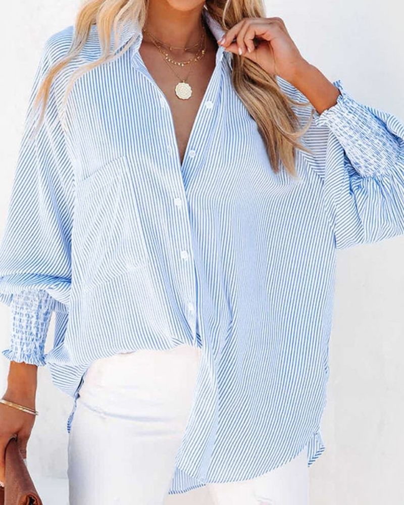 CARELA - Chemise à rayures avec manches élastiques