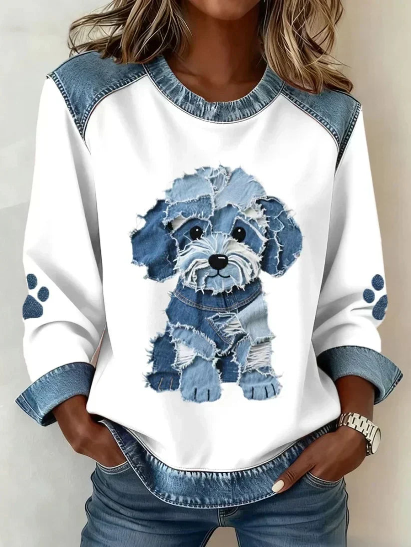 Lilah – Sweat-shirt avec imprimés de teckel et patchwork