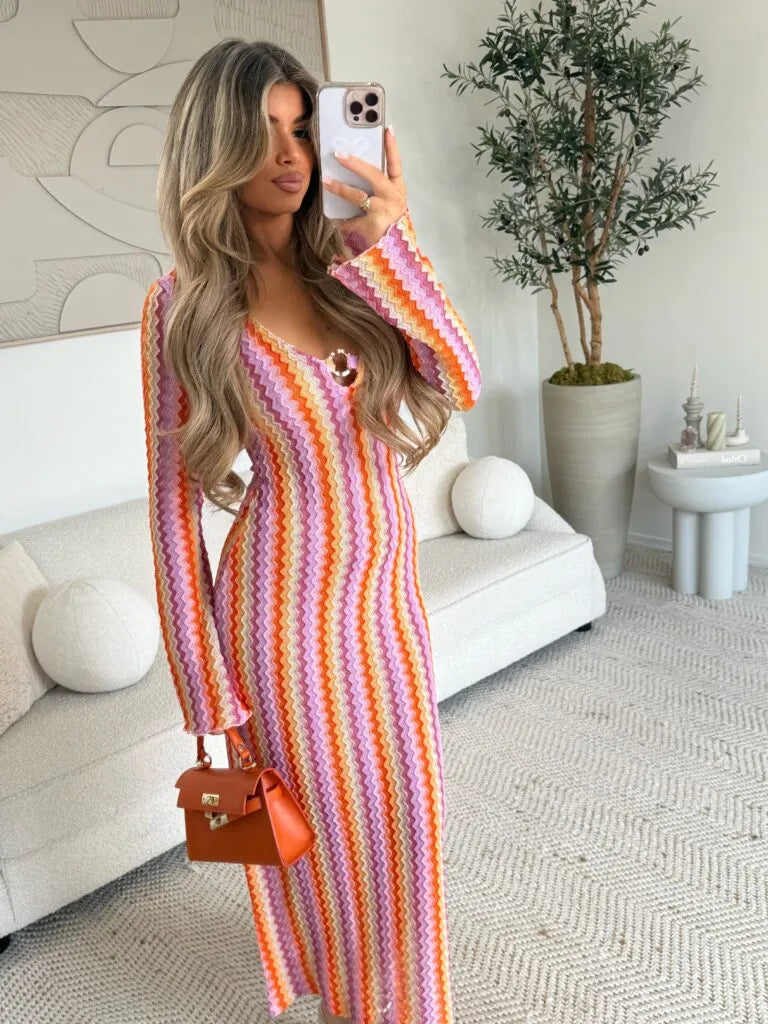 Solène™ | Robe d’été en maille à motif zigzag