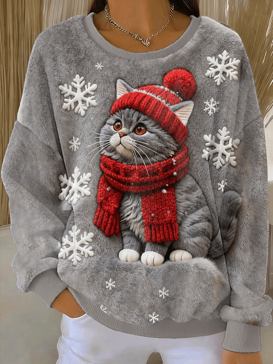 Aino - Christmas Plush Cat Art Sweater