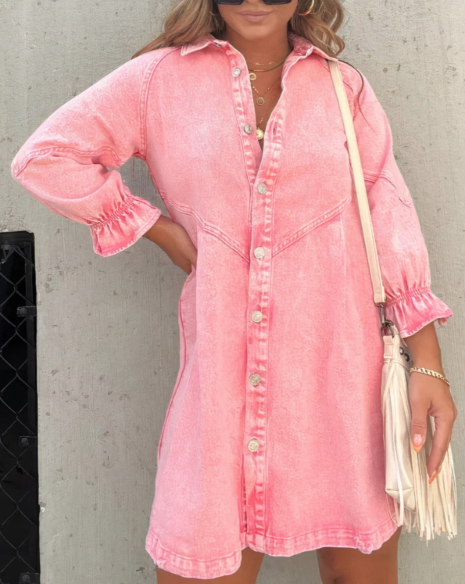 Cäcilia - Robe-chemise en jean à manches longues