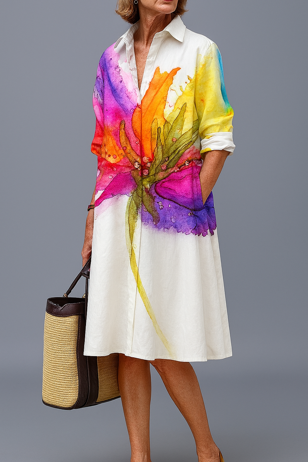 Lydia | Robe midi élégante avec col anti-soleil