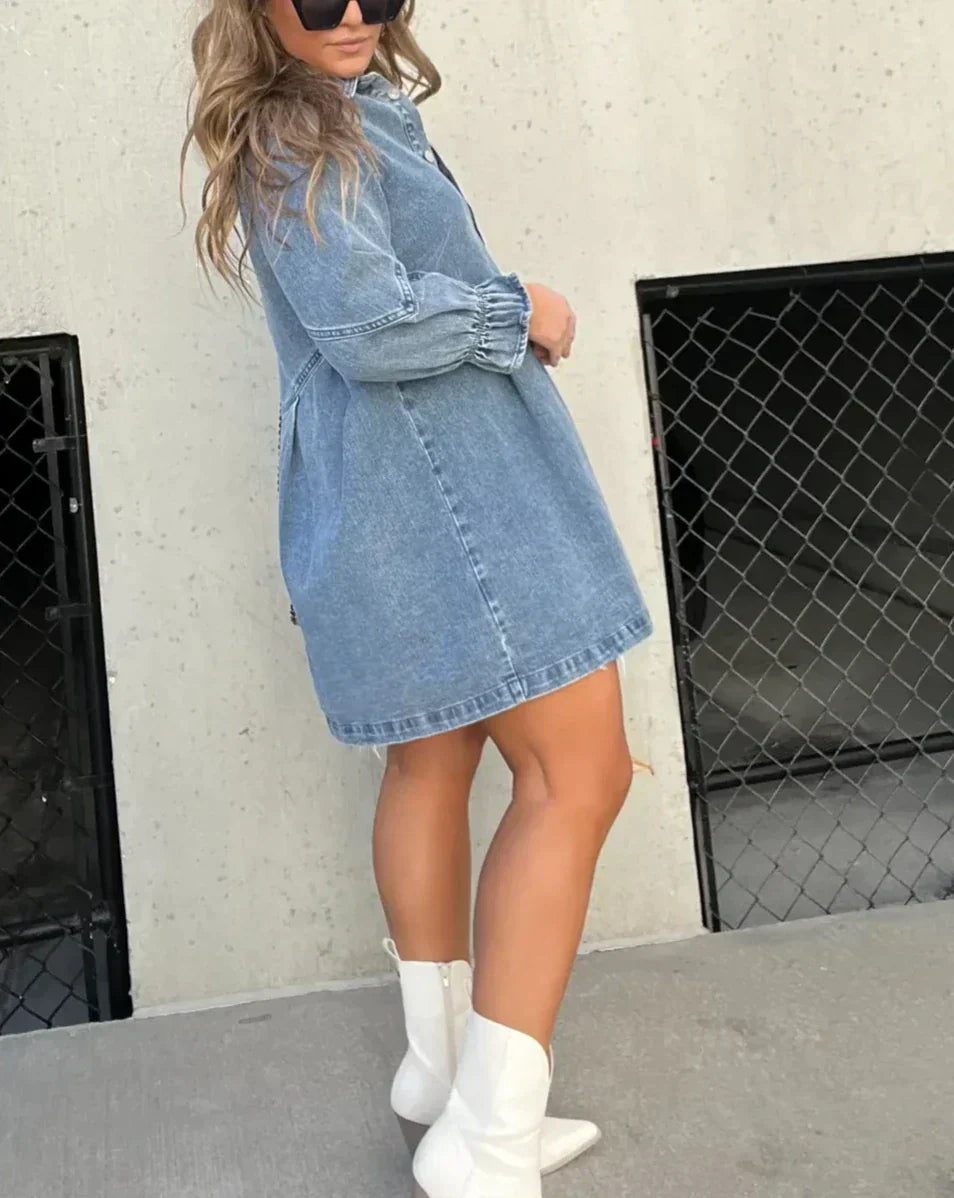 Cäcilia - Robe-chemise en jean à manches longues