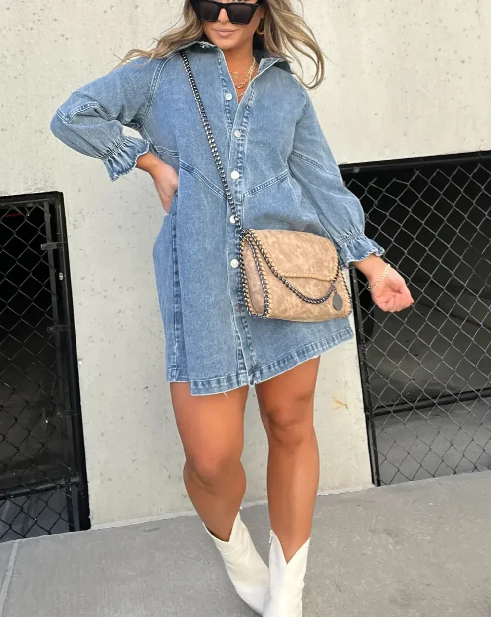 Cäcilia - Robe-chemise en jean à manches longues