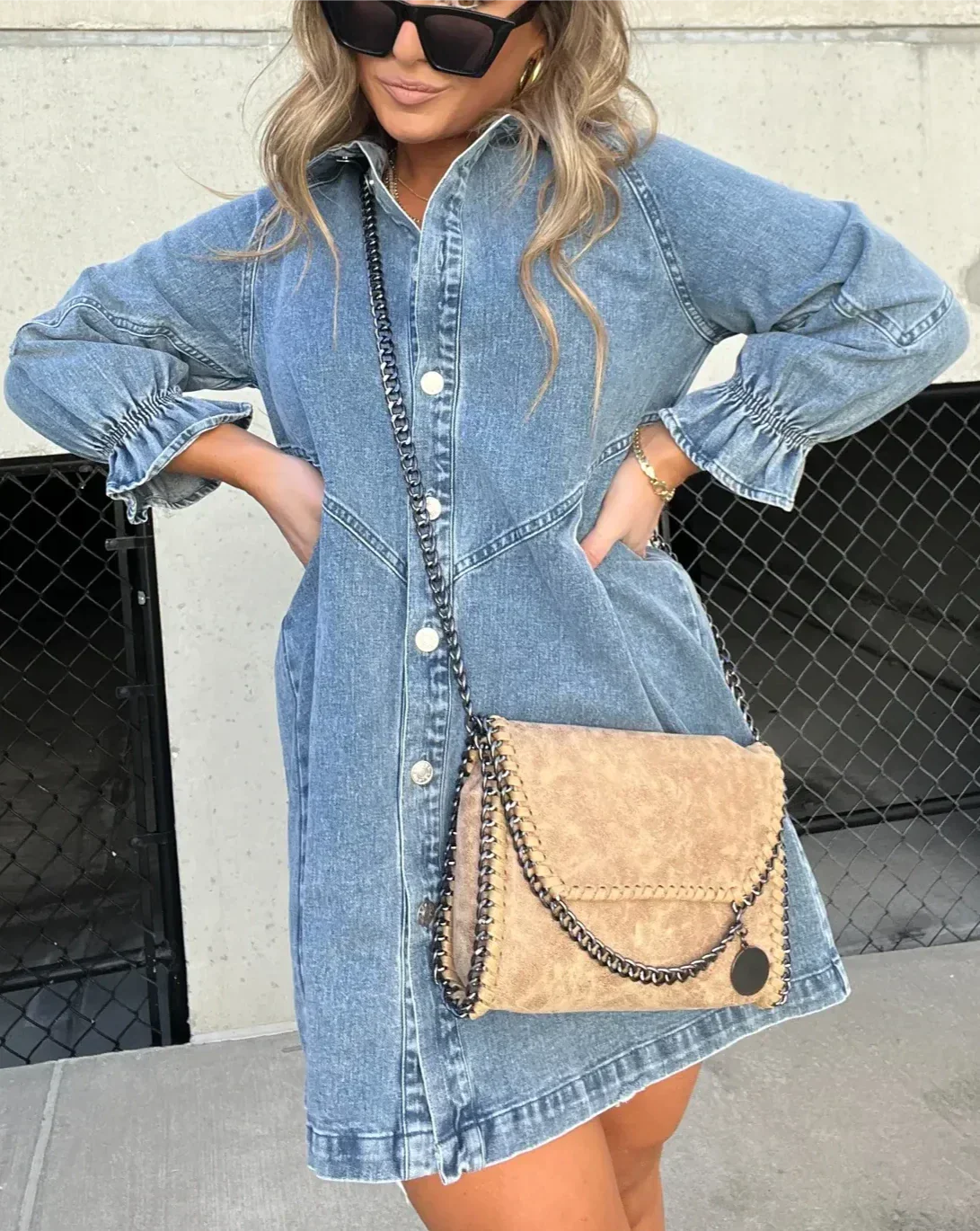 Cäcilia - Robe-chemise en jean à manches longues