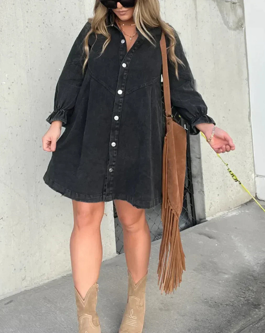 Cäcilia - Robe-chemise en jean à manches longues