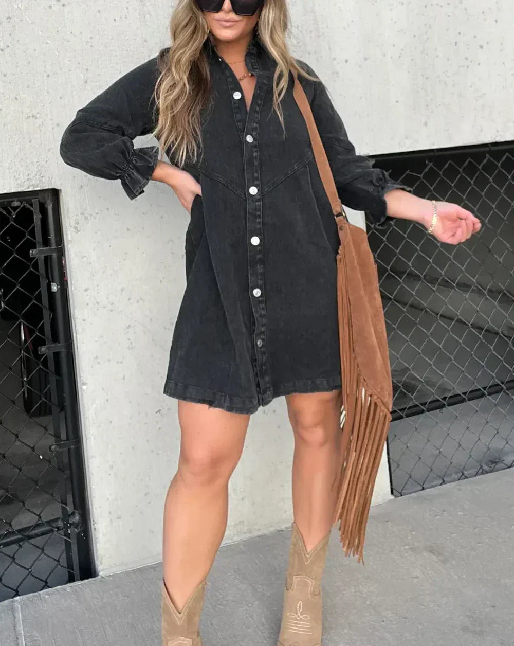 Cäcilia - Robe-chemise en jean à manches longues